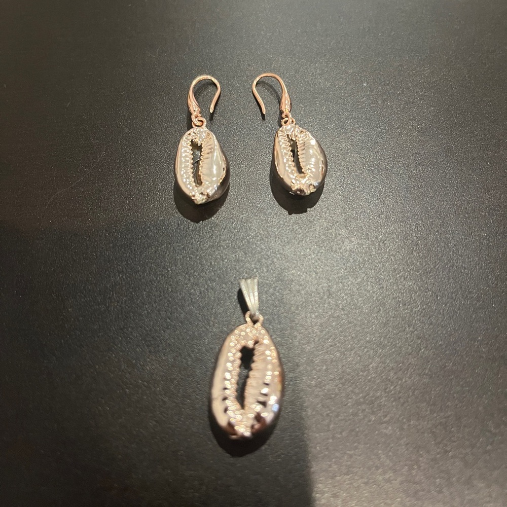 Silver Chrome Plated Shell Brass Earrings Drop Pendant Jewelry Boho Coastal Set